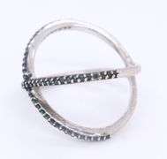 925 Sterling Silver Blue Sapphire Pave Ring