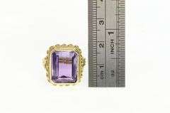 14K Yellow Gold Emerald Cut Amethyst Vintage Cocktail Ring