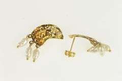 14K Yellow Gold Pearl Fringe Tassel Curved Filigree Vintage Earrings