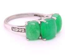 925 Sterling Silver Three Stone Jade Ring