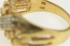 10K Yellow Gold Diamond Striped Textured Nugget Squared Ring