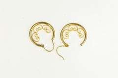14K Yellow Gold Ornate Scroll Filigree 16.4mm Vintage Hoop Earrings