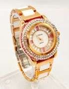 GROUP LOT OF 2x MATCHING CERAMIC & GEMSTONE WATCHES