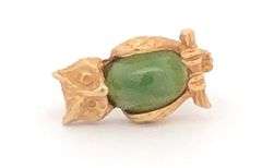 14K Yellow Gold Nephrite Owl Wisdom Symbol Vintage Lapel Pin/Brooch
