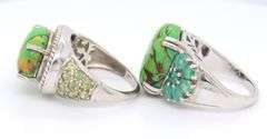 Group Lot of 2 Vintage 925 Sterling Silver Green Mojave Turquoise Rings