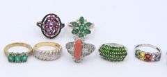 Group Lot of Vintage 925 Sterling Silver CZ and Gemstone Rings
