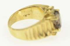 14K Yellow Gold Smoky Quartz Diamond Curved Grooved Ring