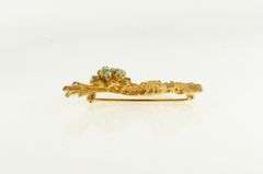 10K Yellow Gold Turquoise Cluster Fern Leaf Sprig Retro Pin/Brooch