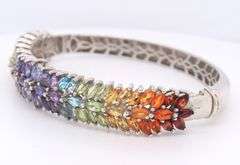 925 Sterling Silver Multi Color Cubic ZirconiaFlower Style Bangle