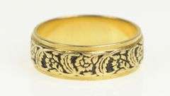14K Yellow Gold 6.5mm 1940's Floral Enamel Wedding Band Ring
