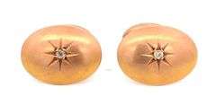 10K Yellow Gold Victorian Diamond Inset Oval Domed Cuff Links