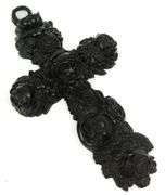 Large Antique Gutta Percha Carved Roses Mourning Cross
