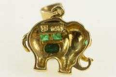 14K Yellow Gold Natural Emerald Elephant Strength Symbol Pendant