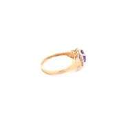 10K Yellow Gold Heart Amethyst Diamond Accent Love Ring