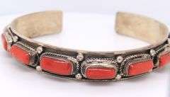 Vintage 925 Sterling Silver Coral Cuff Bangle