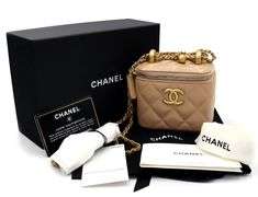 Chanel, Mini Vanity Case, Beige, Leather (Box, Papers, Tag & Dust Bag)