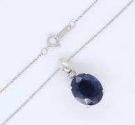 Fantastic White Gold Blue Sapphire Pendant on Chain Necklace
