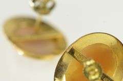18K Yellow Gold Vintage Ornate Carved Shell Cameo Statement Earrings