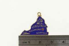 14K Yellow Gold Virginia Enamel Map Travel State Shape Charm/Pendant