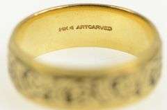 14K Yellow Gold 6.5mm 1940's Floral Enamel Wedding Band Ring