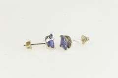 10K White Gold Princess Cut Iolite Solitaire Square Stud Earrings