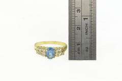 14K Yellow Gold Blue Topaz CZ Squared Cluster Accent Ring