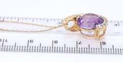 Set of Yellow Gold Amethyst and Diamond Pendant on Chain with Matching Earrings