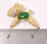 Adventurous Poodle Pin With Diamond and Green Gemstone In 18K Yellow Gold