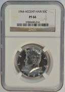 Superb Gem Proof 1964 Accent Hair Kennedy Half Dollar. NGC PF66