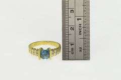 18K Yellow Gold Blue Topaz Diamond Striped Statement Ring