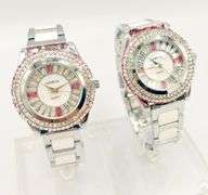 GROUP LOT OF 2x MATCHING CERAMIC & GEMSTONE WATCHES