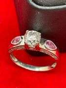 CERTIFIED 14K WHITE GOLD DIAMOND AND PINK SAPPHIRE RING