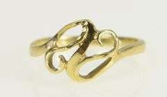 14K Yellow Gold Ornate Wavy Scroll Vintage Statement Ring