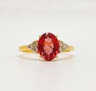 14KT SOLID YELLOW GOLD, PINK TOURMALINE, & DIAMOND COCKTAIL RING