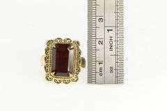 10K Yellow Gold Victorian Filigree Emerald Cut Garnet Ring