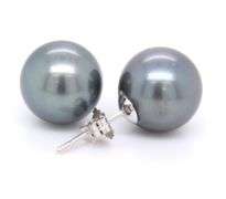 Pleasing White Gold 10.5mm Tahitian Pearl Stud Earrings