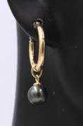 Charming 18kt Yellow Gold Black Pearl Dangle Earrings