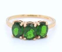 Gorgeous Yellow Gold 3 Stone Emerald Cocktail Ring
