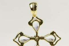 14K Yellow Gold Pear Blue Topaz Diamond Cross Christian Pendant