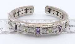 Vintage 925 Sterling Silver Amethyst and Peridot Cugg Bangle