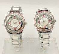 GROUP LOT OF 2x MATCHING CERAMIC & GEMSTONE WATCHES