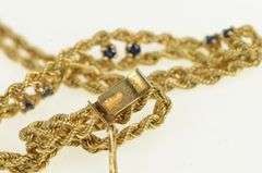 14K Yellow Gold Sapphire Ornate Rope Link Vintage Chain Bracelet