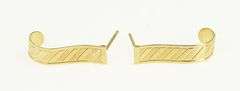 14K Yellow Gold Squared Curved Bar Striped Vintage Statement Earrings