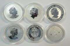 6 Different Premium 1 Troy Oz Silver coins in capsules