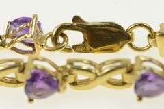 14K Yellow Gold Heart Amethyst Love Symbol Vintage Tennis Bracelet