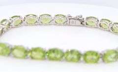 925 Sterling Silver oval Peridot Link Tennis Bracelet