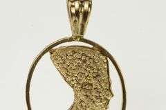 14K Yellow Gold Ornate Egyptian Queen Nefertiti Bust Vintage Pendant