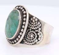 Art Deco Vintage 925 Sterling Silver Malachite Ring