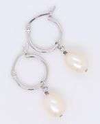 925 Sterling Silver Hoop Drop Pearl Earrings
