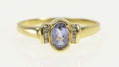 10K Yellow Gold Oval Tanzanite Diamond Accent Vintage Statement Ring